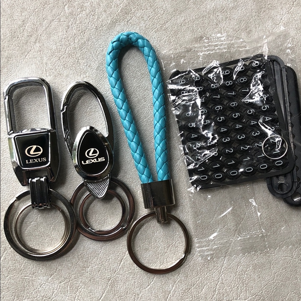Lexus 2 Metal Snap Swivel Keychains, 1 Braided Keychain and 1 Number Holder